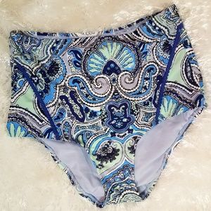 Aerie High Waist Blue Lime Paisley Swim bottom L